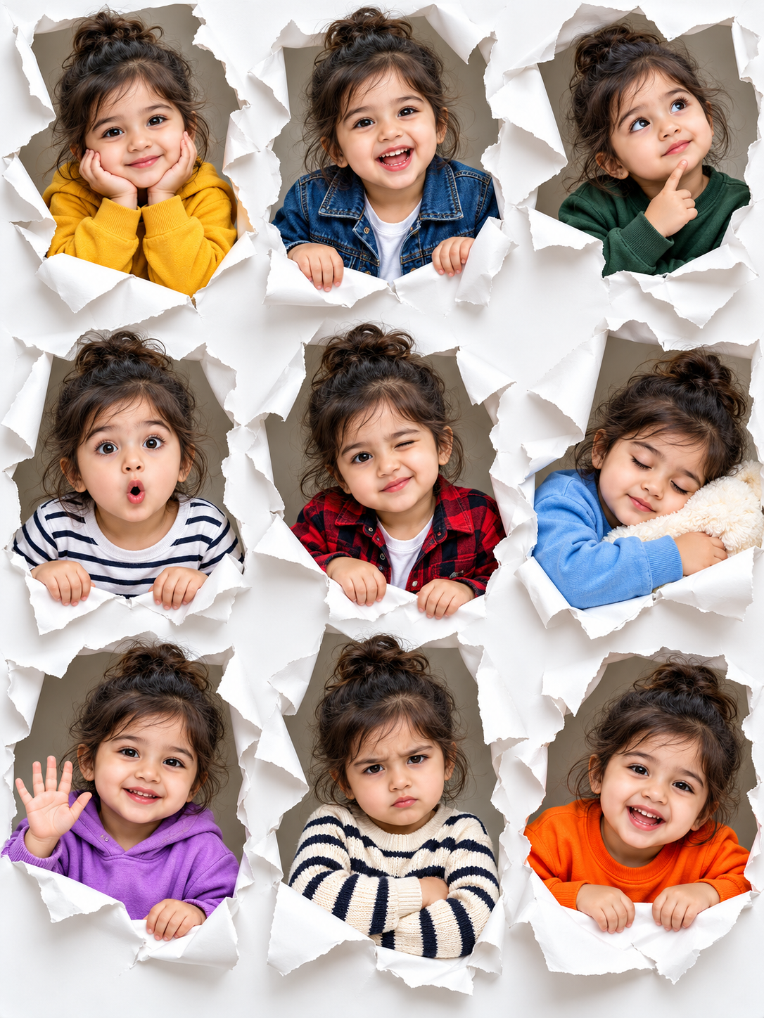 9-Expression Toddler Portrait Collage with 3D Torn Paper Effect - Photo 3