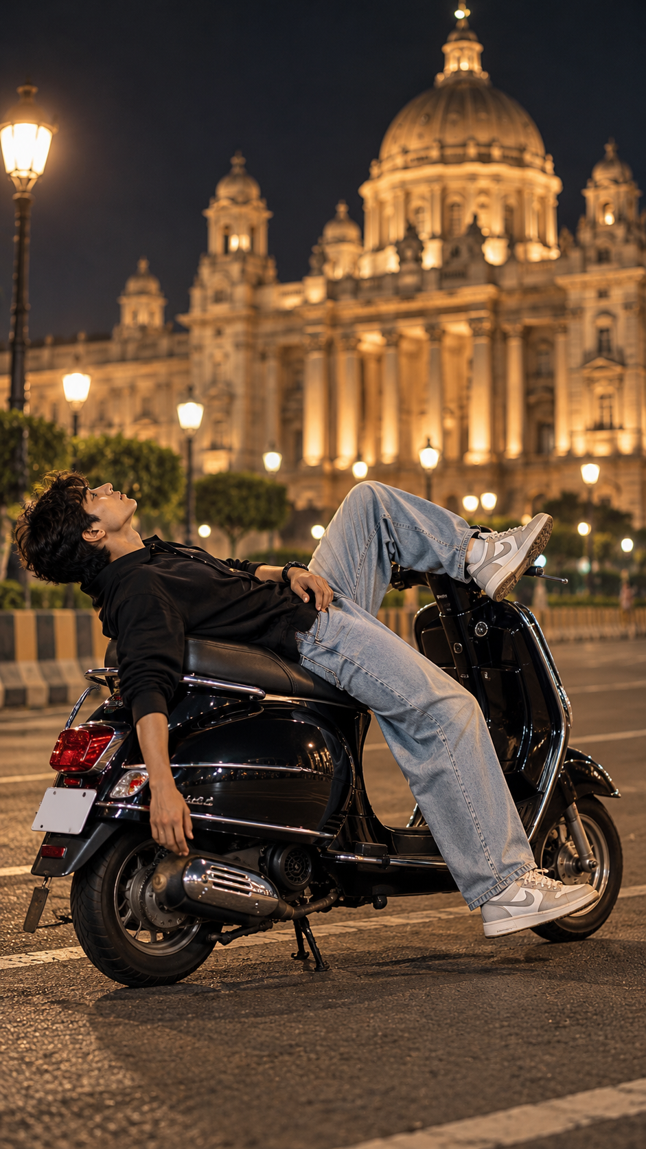 Cinematic Night Scooter Photoshoot AI Prompt for Men
