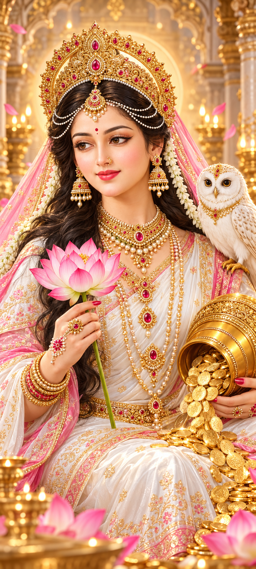 Ultra-Realistic Goddess Lakshmi AI Art with Golden Jewelry & Pink Lotus
