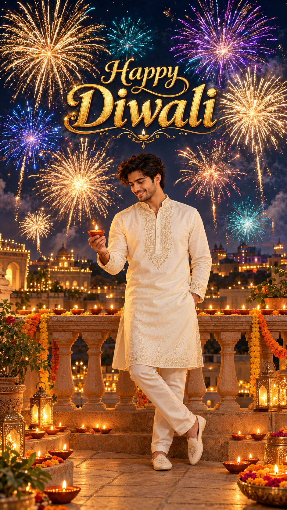 Royal Diwali Celebration Portrait in Ivory Kurta